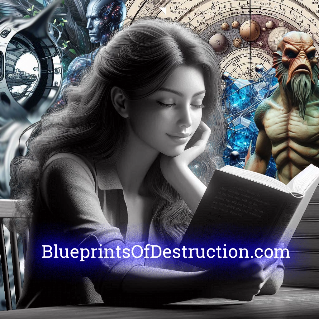 A young lady reads a book and imagines the story. A young lady reads a book and imagines the story.