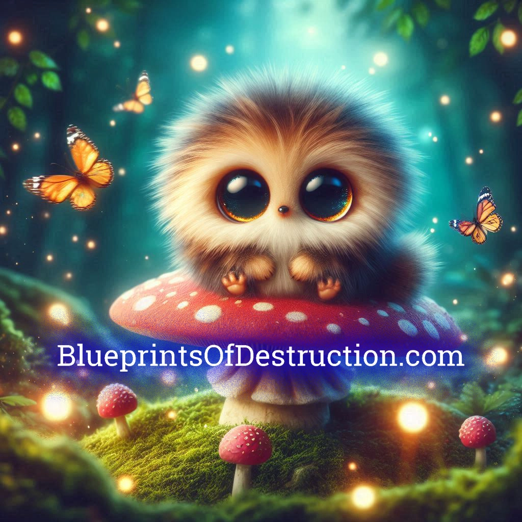 A cute furry little macguffin sitting on a toadstool A cute furry little macguffin sitting on a toadstool