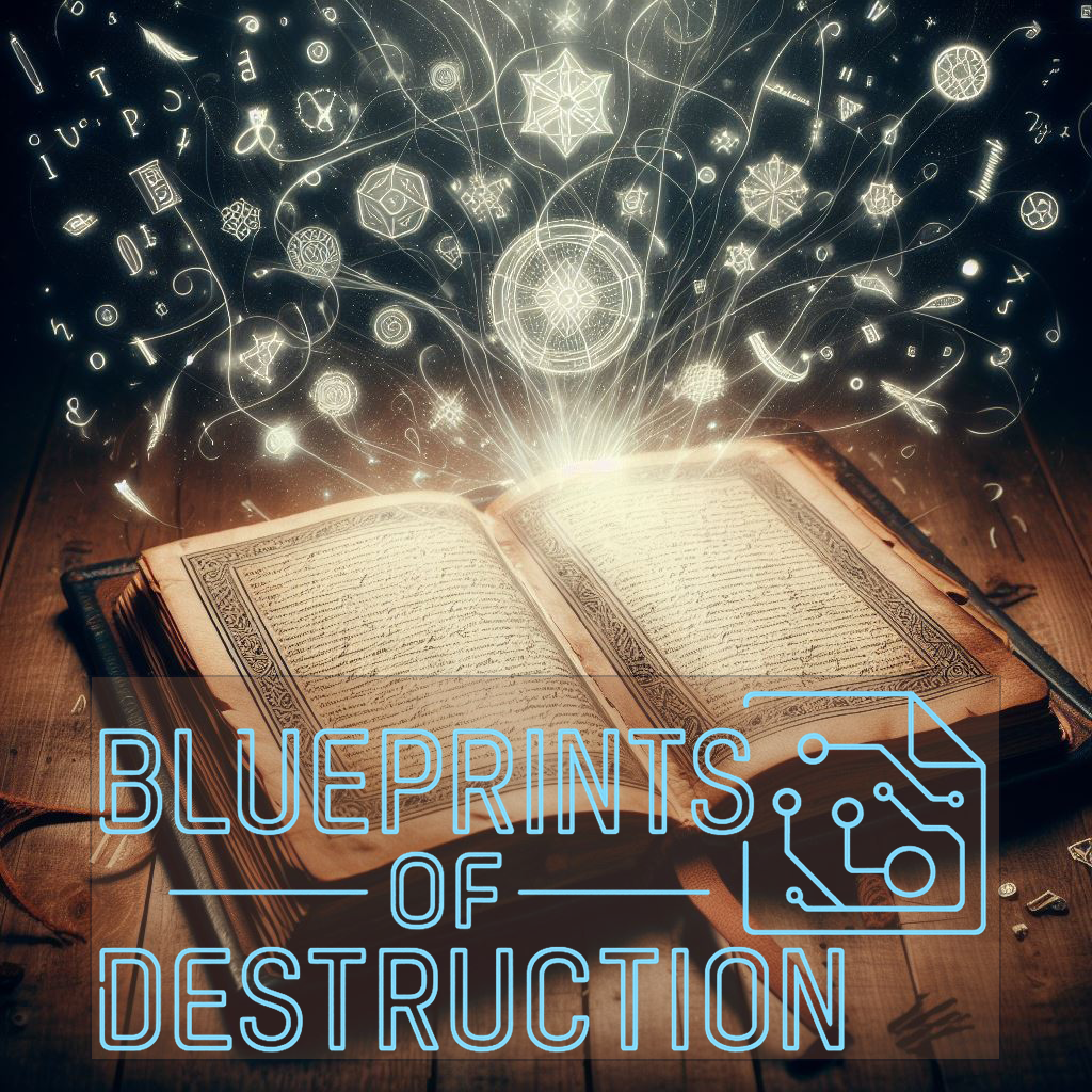 A book lies open on a table, emblems rising from the pages. A book lies open on a table, emblems rising from the pages.