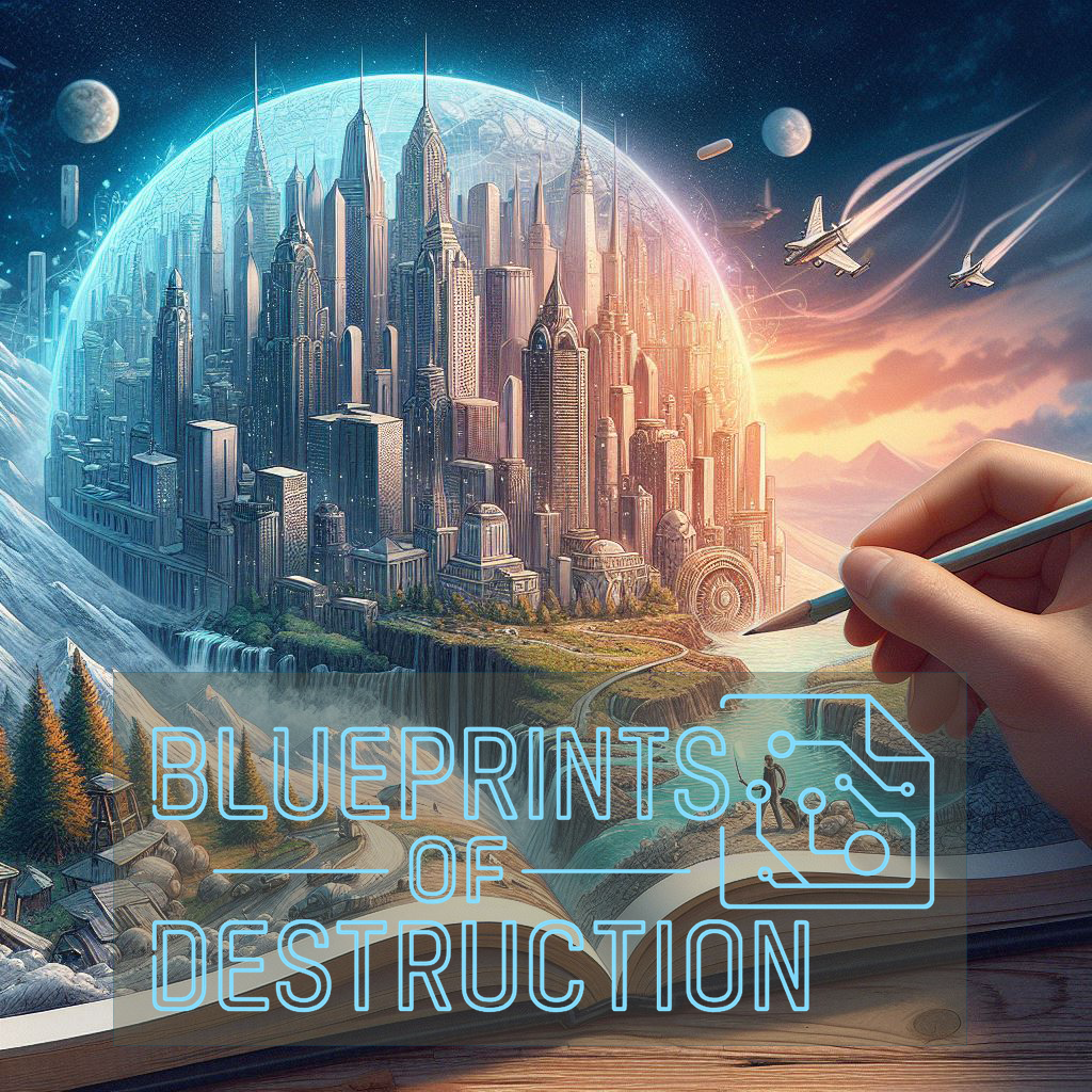 A world springs out of a page, the authors hand hovers above it holding a pencil