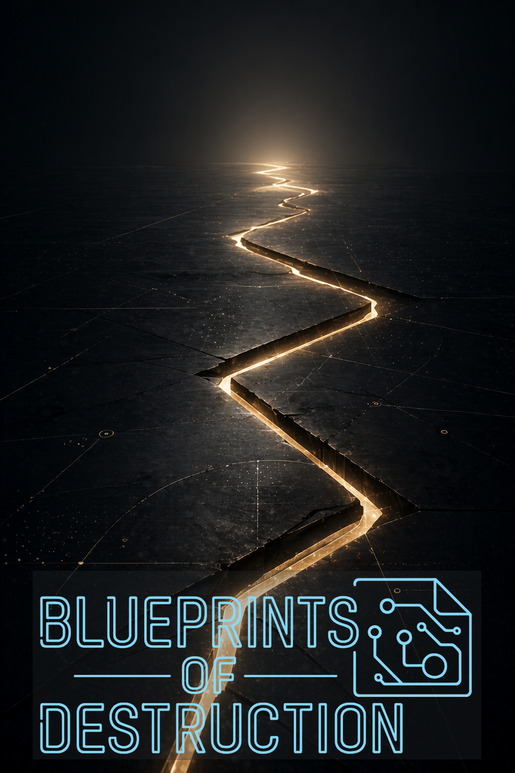 A fracture splits down a foundation in a jagged, gold line.