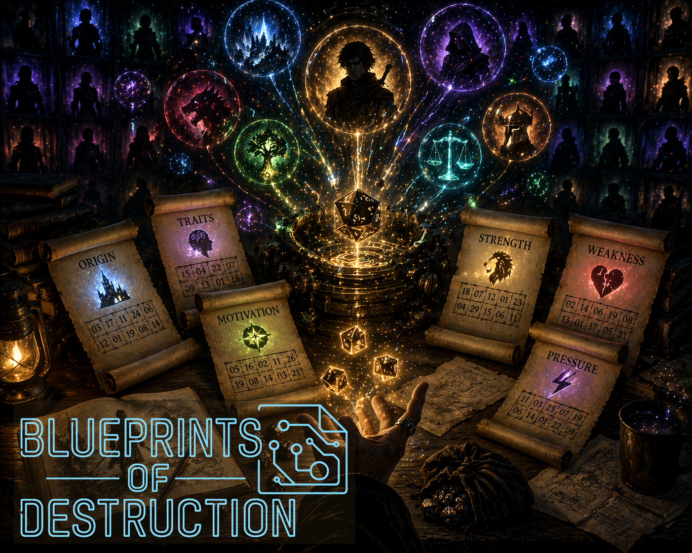 An image symbolizing character development through randomization