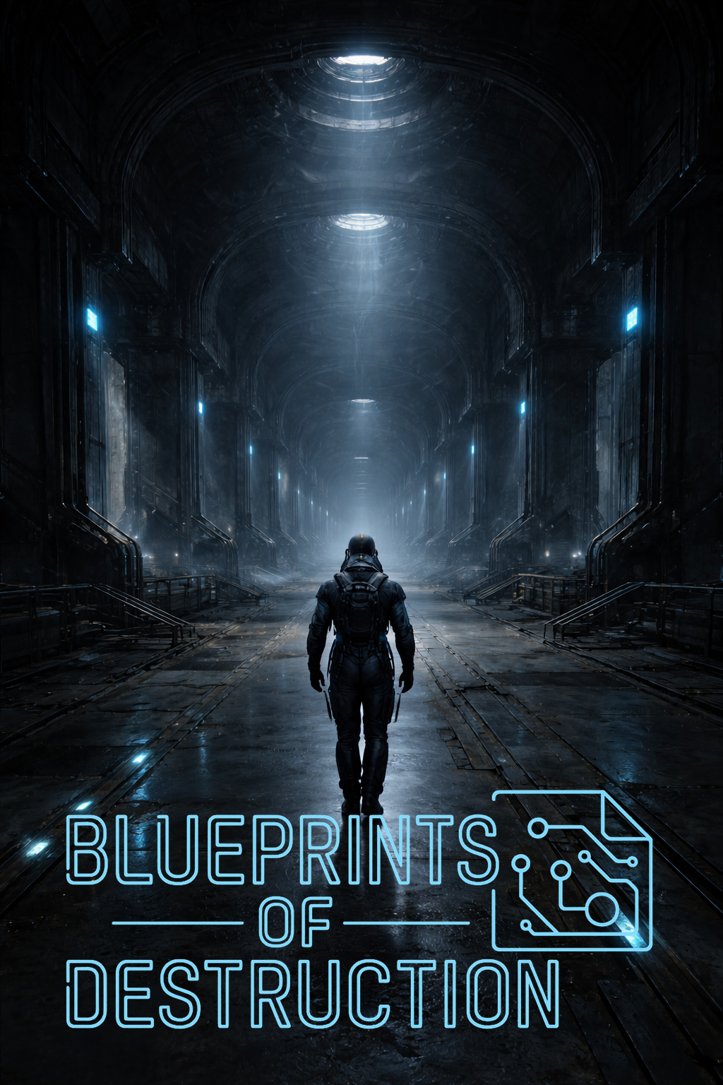 a lone guild agent walks through a cavernous ancient passageway