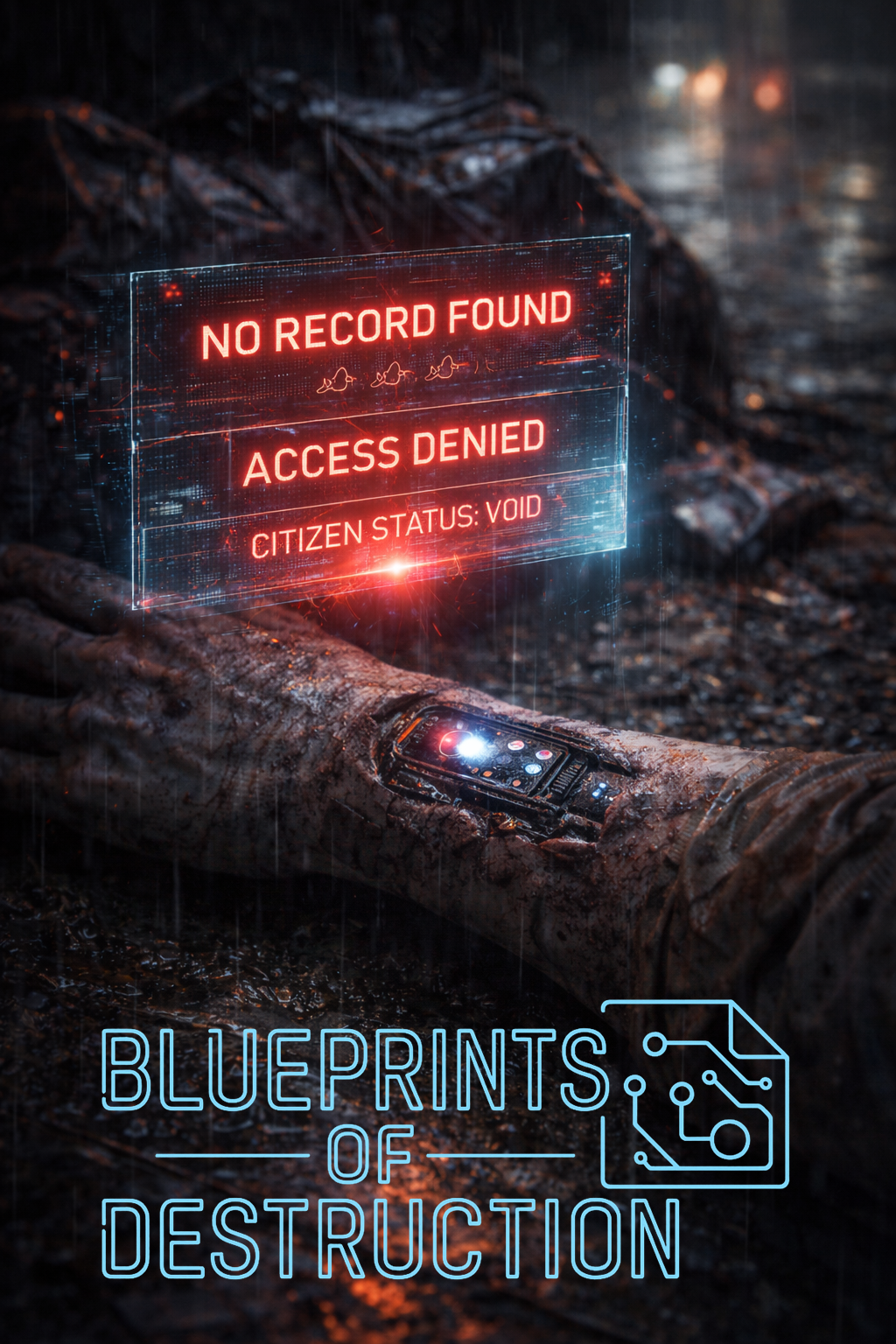 The forearm of a being lays on the ground, a readout showing no records found