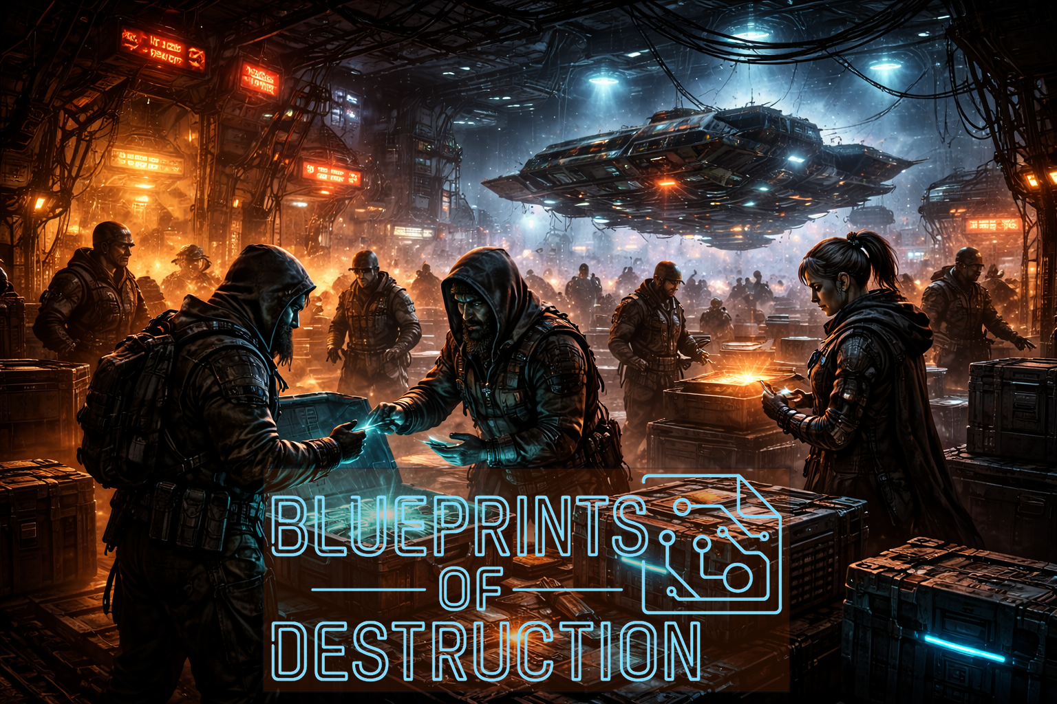 Hooded figures mill around a busy port, buying and trading their wares.