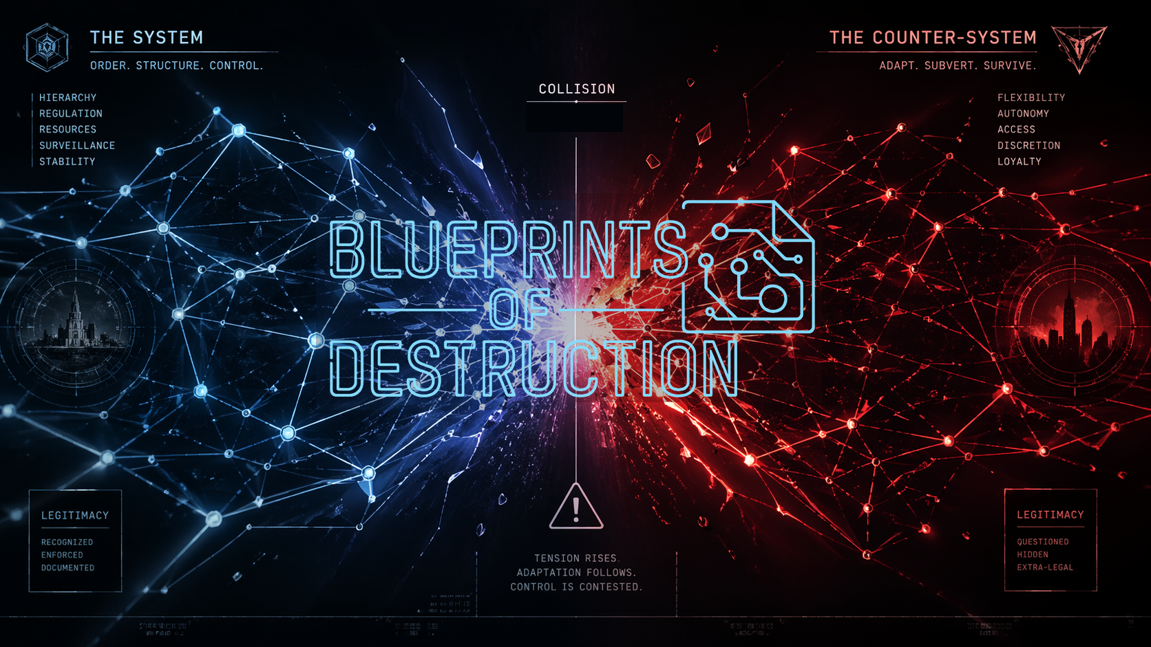 an image that abstractly shows how systems and counter-systems collide